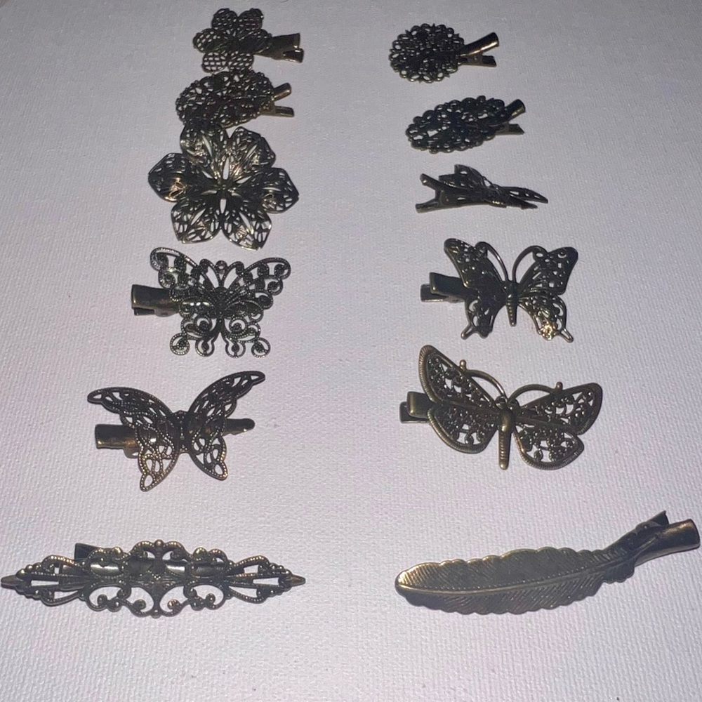 Hair Clips Butterfly Flower Feather Hair Barrettes 12 Piece Set Bronze Tone New - Picture 12 of 16